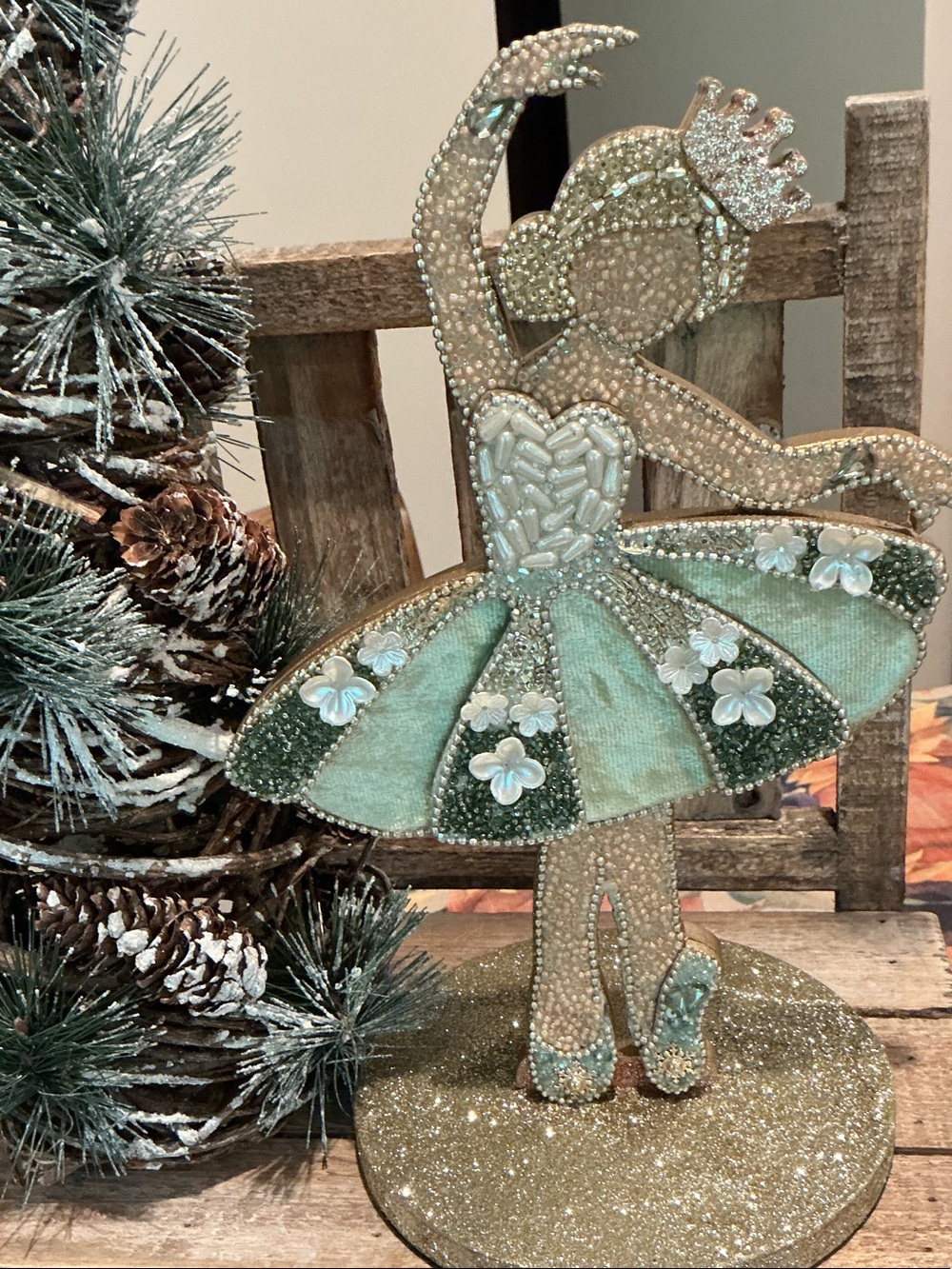 Beaded and Glitter Christmas Ballerina Tabletop Decor
